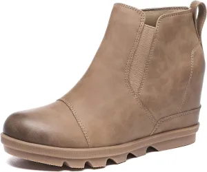 Athlefit Women's Wedge Ankle Boots Comfort Slip-On Waterproof Leather Platform Booties