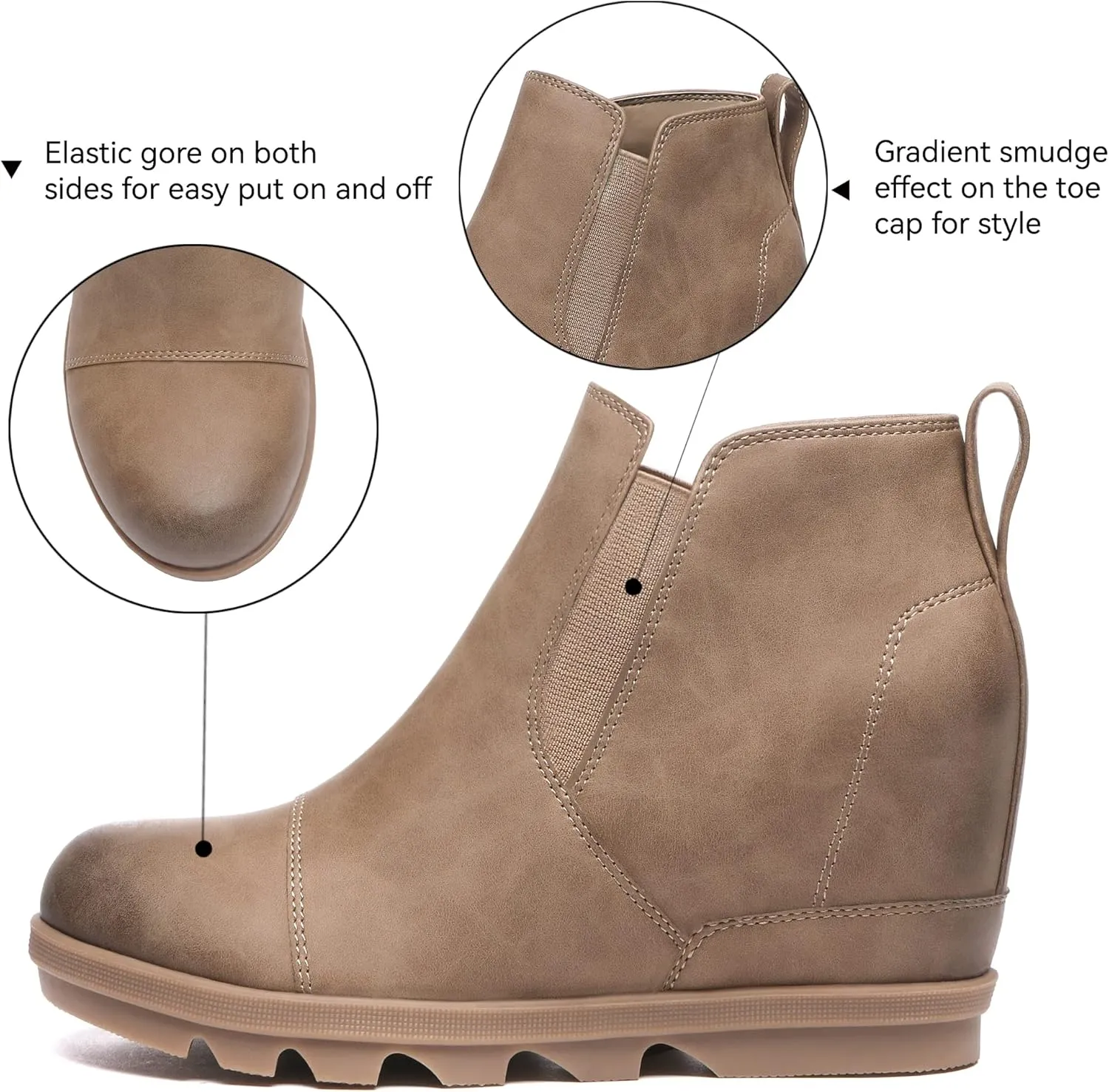 Athlefit Women's Wedge Ankle Boots Comfort Slip-On Waterproof Leather Platform Booties