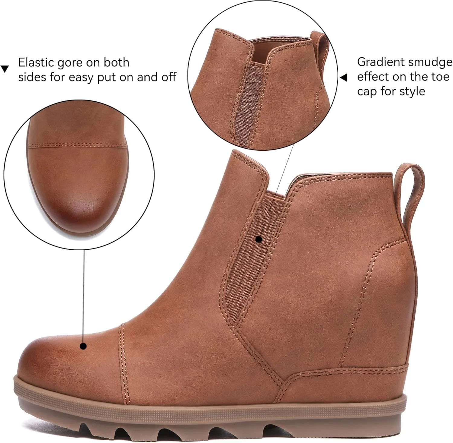 Athlefit Women's Wedge Ankle Boots Comfort Slip-On Waterproof Leather Platform Booties