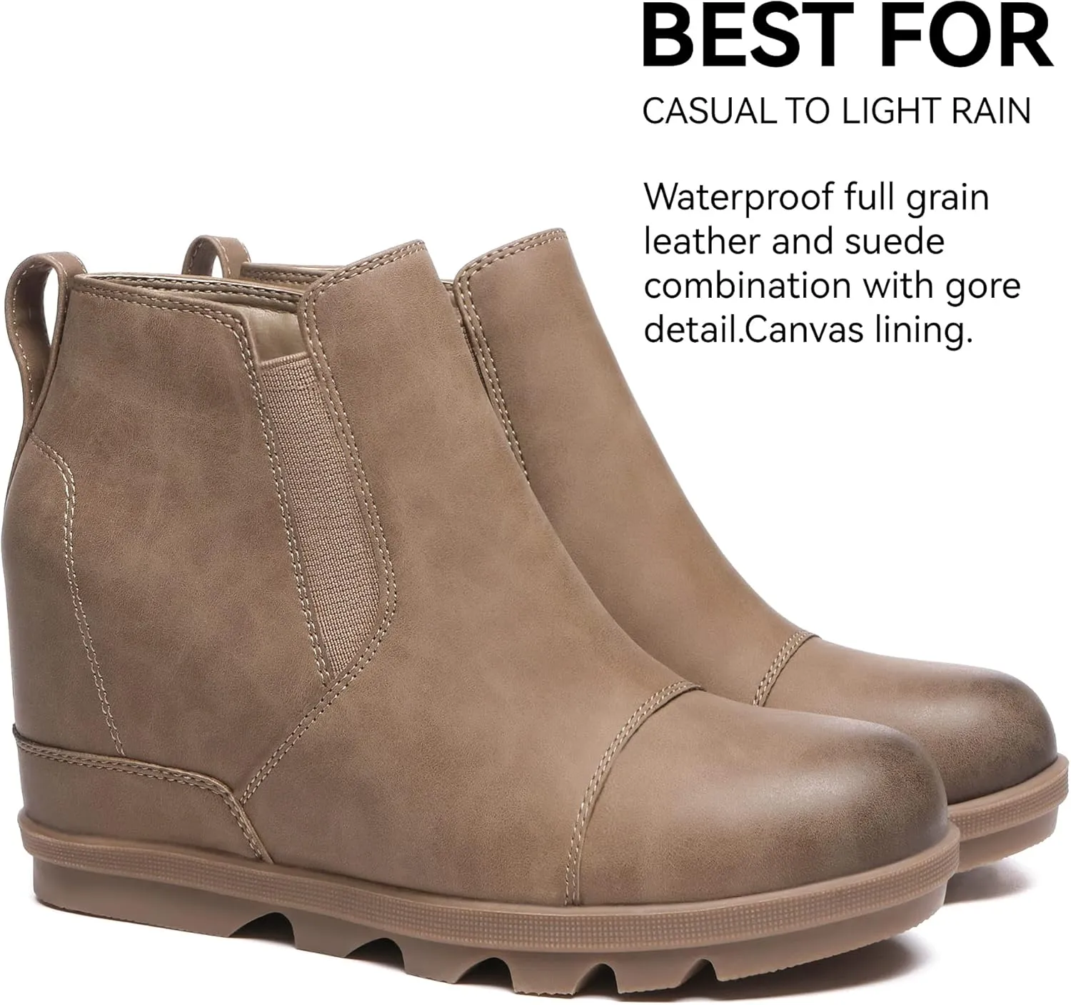 Athlefit Women's Wedge Ankle Boots Comfort Slip-On Waterproof Leather Platform Booties