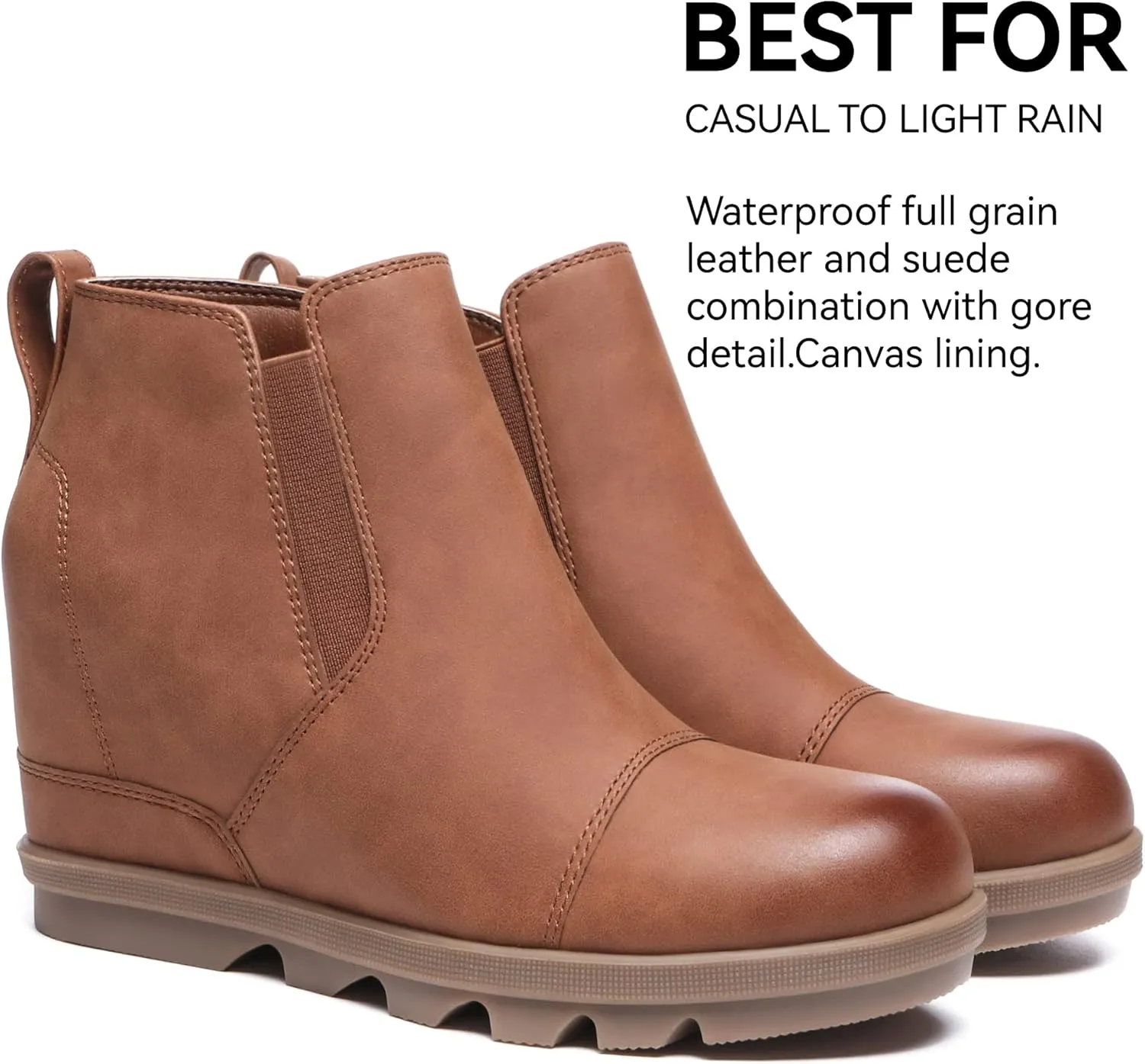 Athlefit Women's Wedge Ankle Boots Comfort Slip-On Waterproof Leather Platform Booties