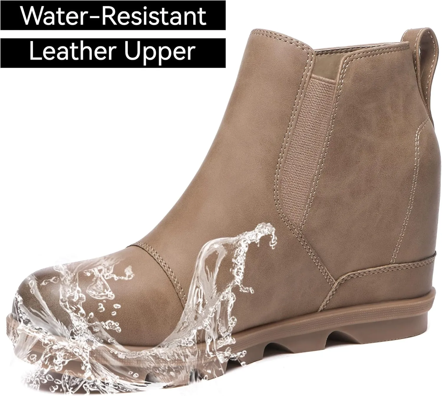 Athlefit Women's Wedge Ankle Boots Comfort Slip-On Waterproof Leather Platform Booties