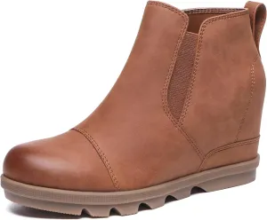 Athlefit Women's Wedge Ankle Boots Comfort Slip-On Waterproof Leather Platform Booties