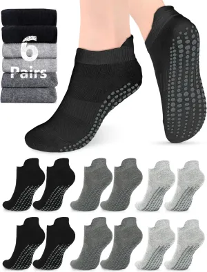 AURUZA Grip Socks for Women Men Pilates Grip Socks Non Slip Yoga Sock with Grips for Barre Barefoot Hospital Grippy Sock