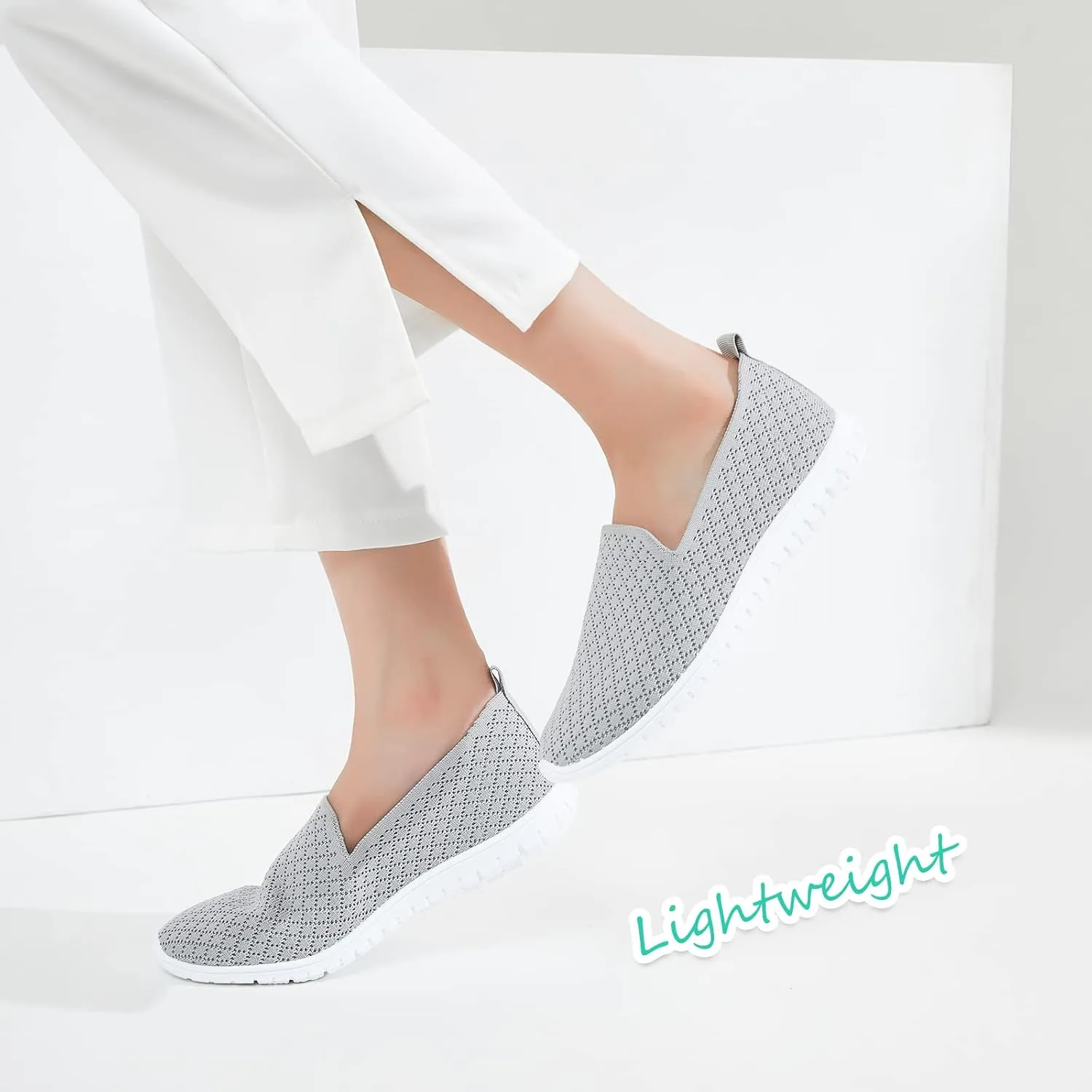 BABUDOG Women's Mesh Flats Shoes Breathable Slip on Shoes Casual Black and White Flats Comfortable Walking Shoes