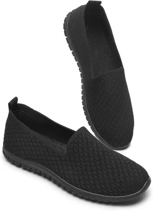 BABUDOG Women's Mesh Flats Shoes Breathable Slip on Shoes Casual Black and White Flats Comfortable Walking Shoes