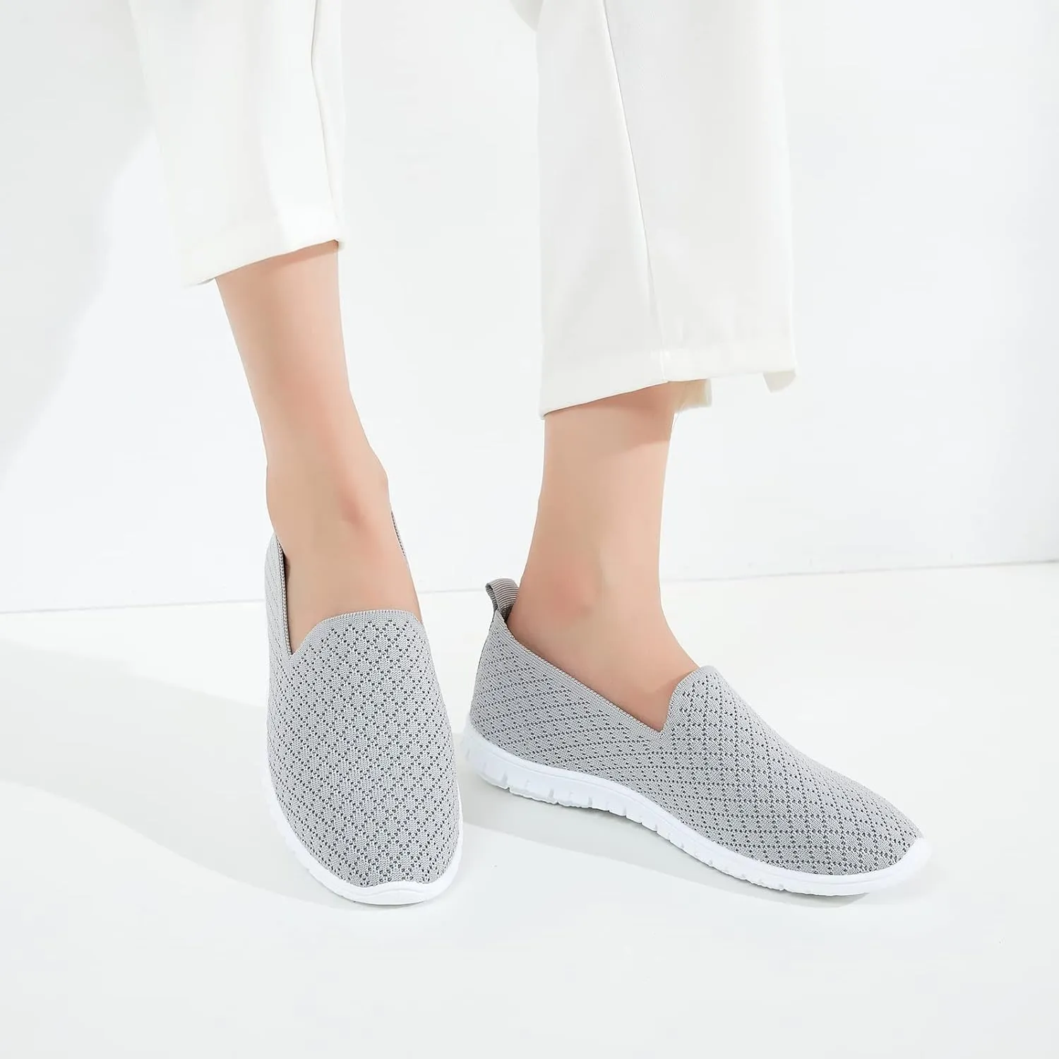 BABUDOG Women's Mesh Flats Shoes Breathable Slip on Shoes Casual Black and White Flats Comfortable Walking Shoes