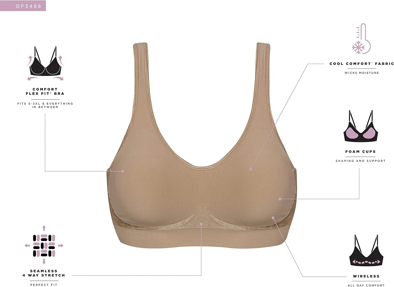 Bali Women's Wireless Bra, Comfort Revolution Full-Coverage Wirefree Bra for Women