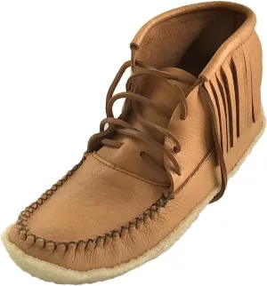 Bastien Industries Men's Moose Hide Leather Fringe Ankle Moccasin Boots