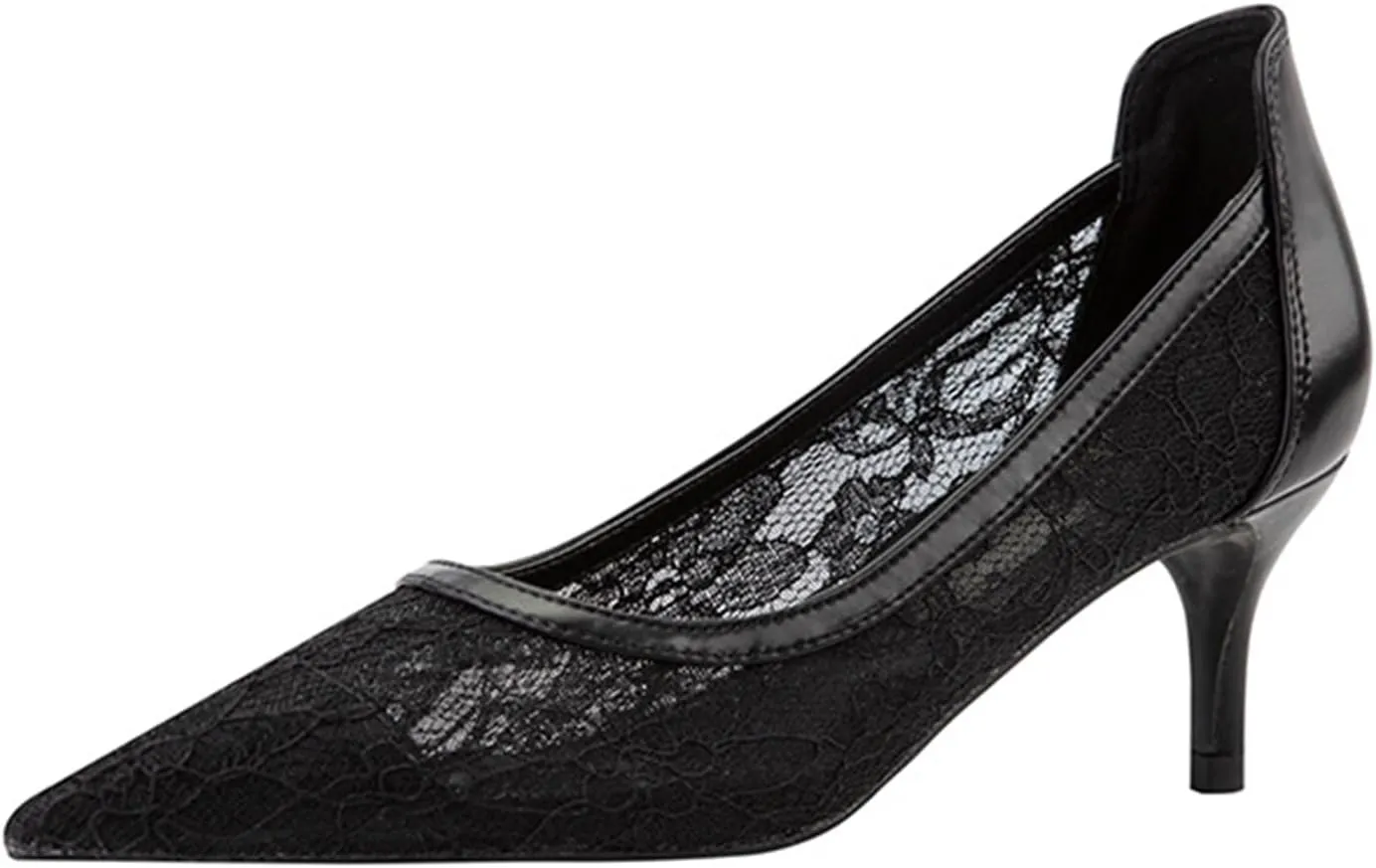 bbruriy Womens Lace Mesh Low Kitten Heel Pumps Classic Fashion Dress Pumps Slip on Elegant Heeled Shoes for Casual Comfort Office Work