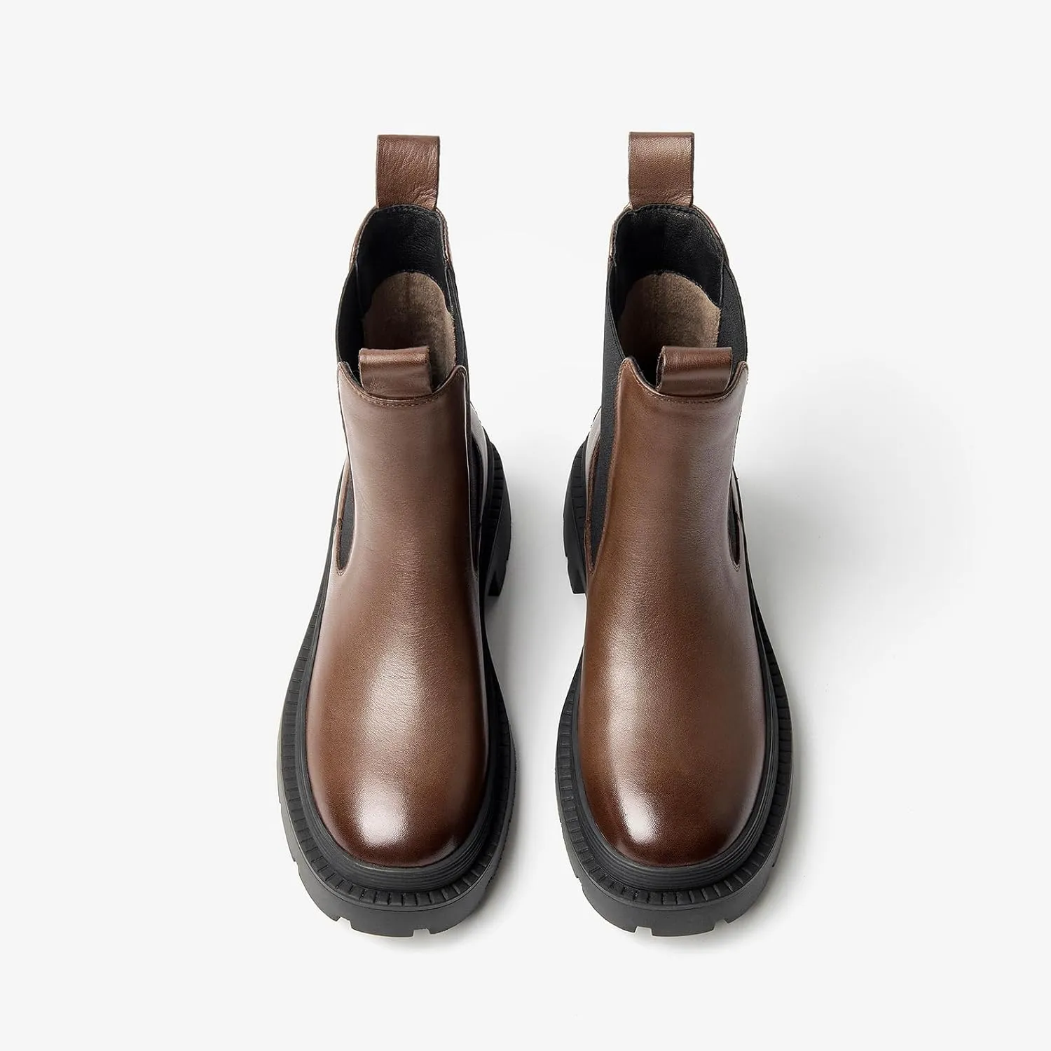 BEAU TODAY Chelsea Boots for Women, Chunky Platform Leather Chelsea Boots Womens Ankle Boots Round Toe Winter Dress Fashion Booties