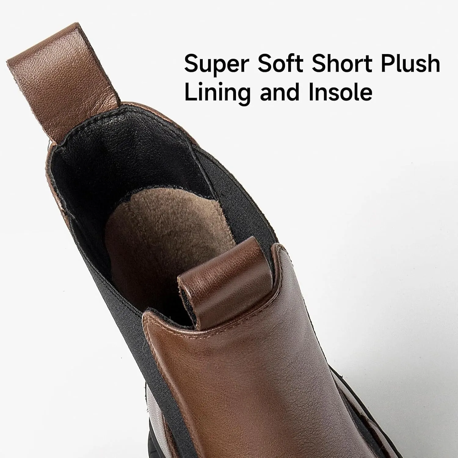 BEAU TODAY Chelsea Boots for Women, Chunky Platform Leather Chelsea Boots Womens Ankle Boots Round Toe Winter Dress Fashion Booties