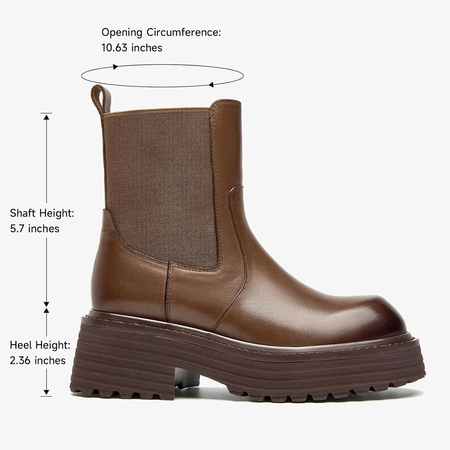 BEAU TODAY Platform Chelsea Boots for Women, Chunky Genuine Leather Elastic Ankle Boots for Women, Fashion Fall boots with Round Toe, Comfortable Slip-on Winter Combat Boots