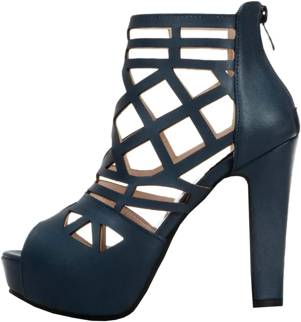 BEAUPAS Women's Chunky Heel Peep Toe Ankle Booties Platform Block High Heel Ankle Boots Cut Out Gladiator Sandals