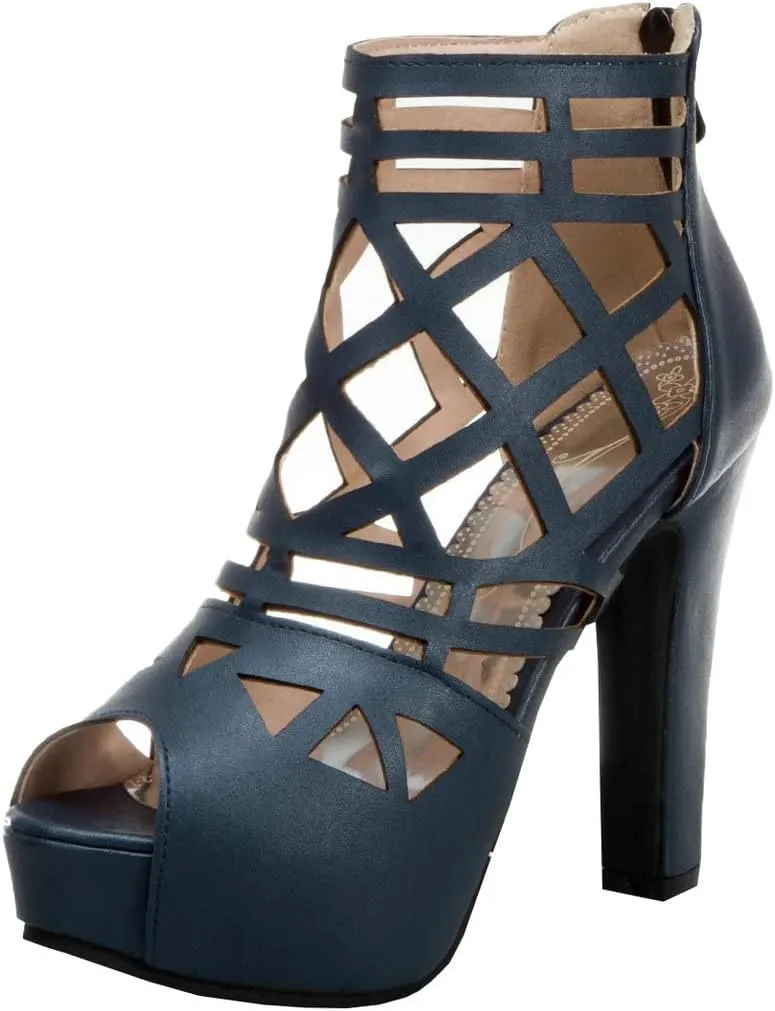 BEAUPAS Women's Chunky Heel Peep Toe Ankle Booties Platform Block High Heel Ankle Boots Cut Out Gladiator Sandals