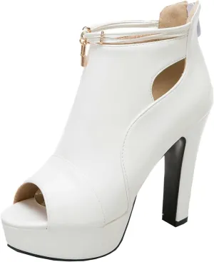 BEAUPAS Women's Chunky High Heels Ankle Boots Peep Toe Platform Block Heel Ankle Booties Gladiator Zipper Sandals