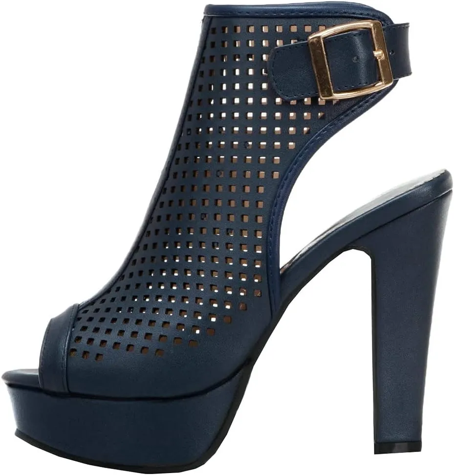 BEAUPAS Women's High Heel Platform Chunky Heel Ankle Boots Peep Toe Block Heel Booties Cutout Slingback Buckle Gladiator Sandals