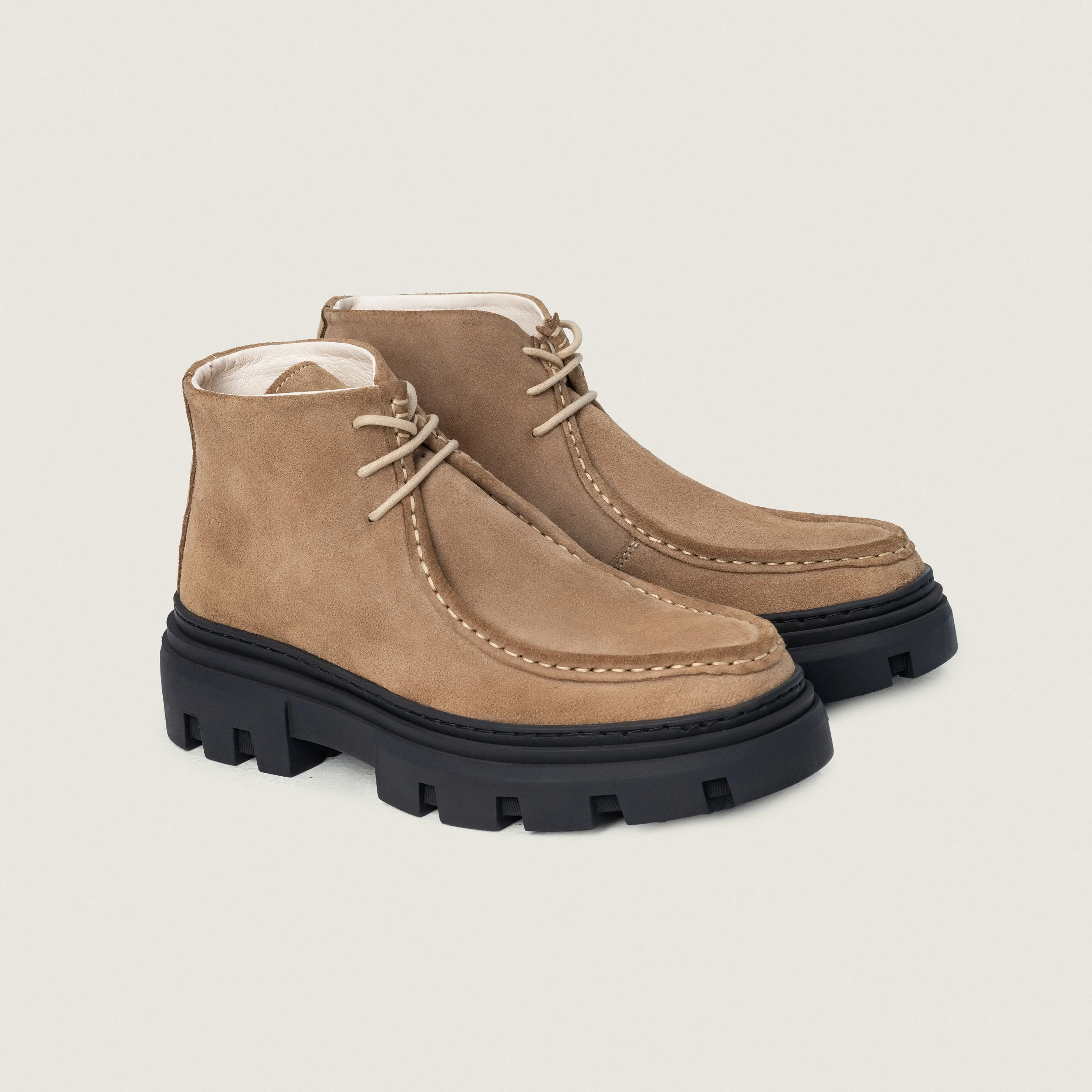 Beige Derby Chunky Boots