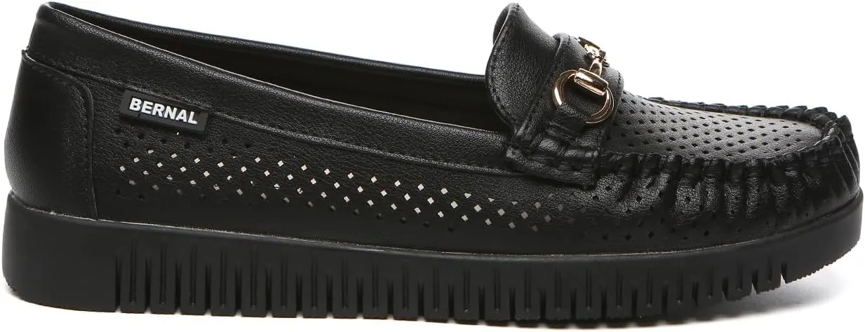 Bernal Loafers for Women Slip On Penny Loafers Hollow Out Breathable Slip On Flat Shoes Work Walking Shoes with Buckle