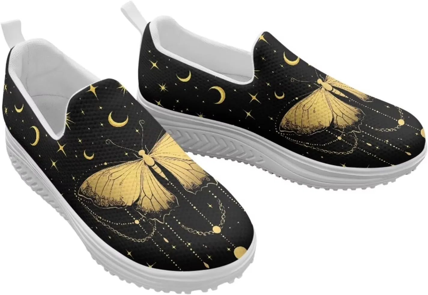 Binienty Women's Slip-On Platform Loafers Breathable Mesh Walking Sneakers Rocking Bottom Footwear