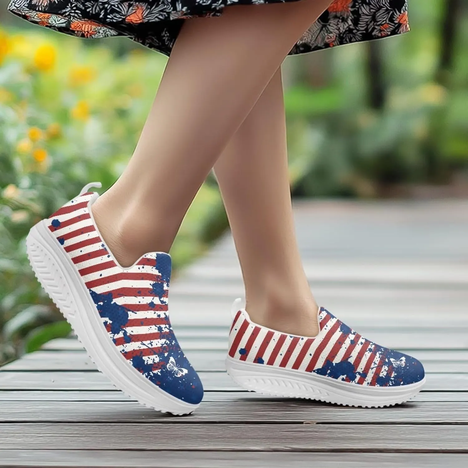 Binienty Women's Slip-On Platform Loafers Breathable Mesh Walking Sneakers Rocking Bottom Footwear