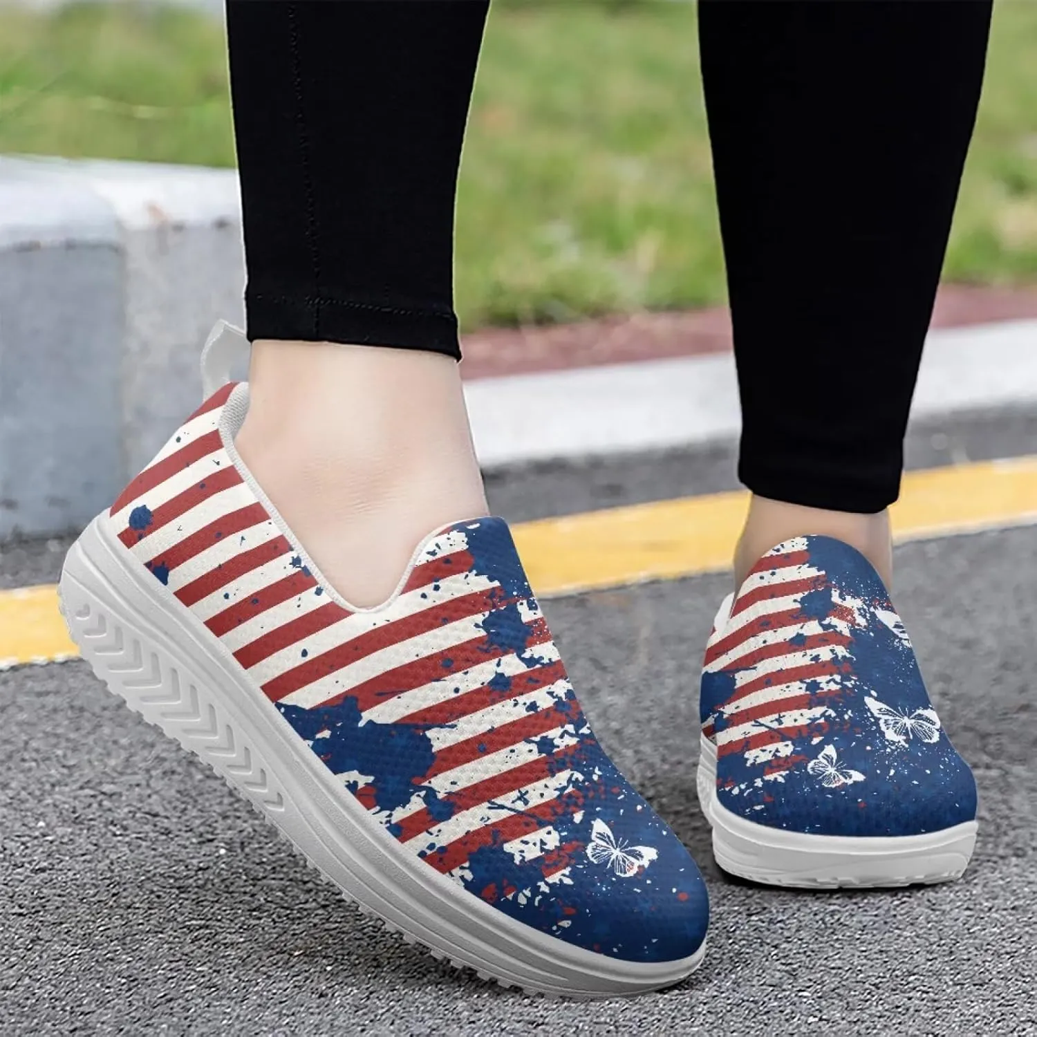 Binienty Women's Slip-On Platform Loafers Breathable Mesh Walking Sneakers Rocking Bottom Footwear