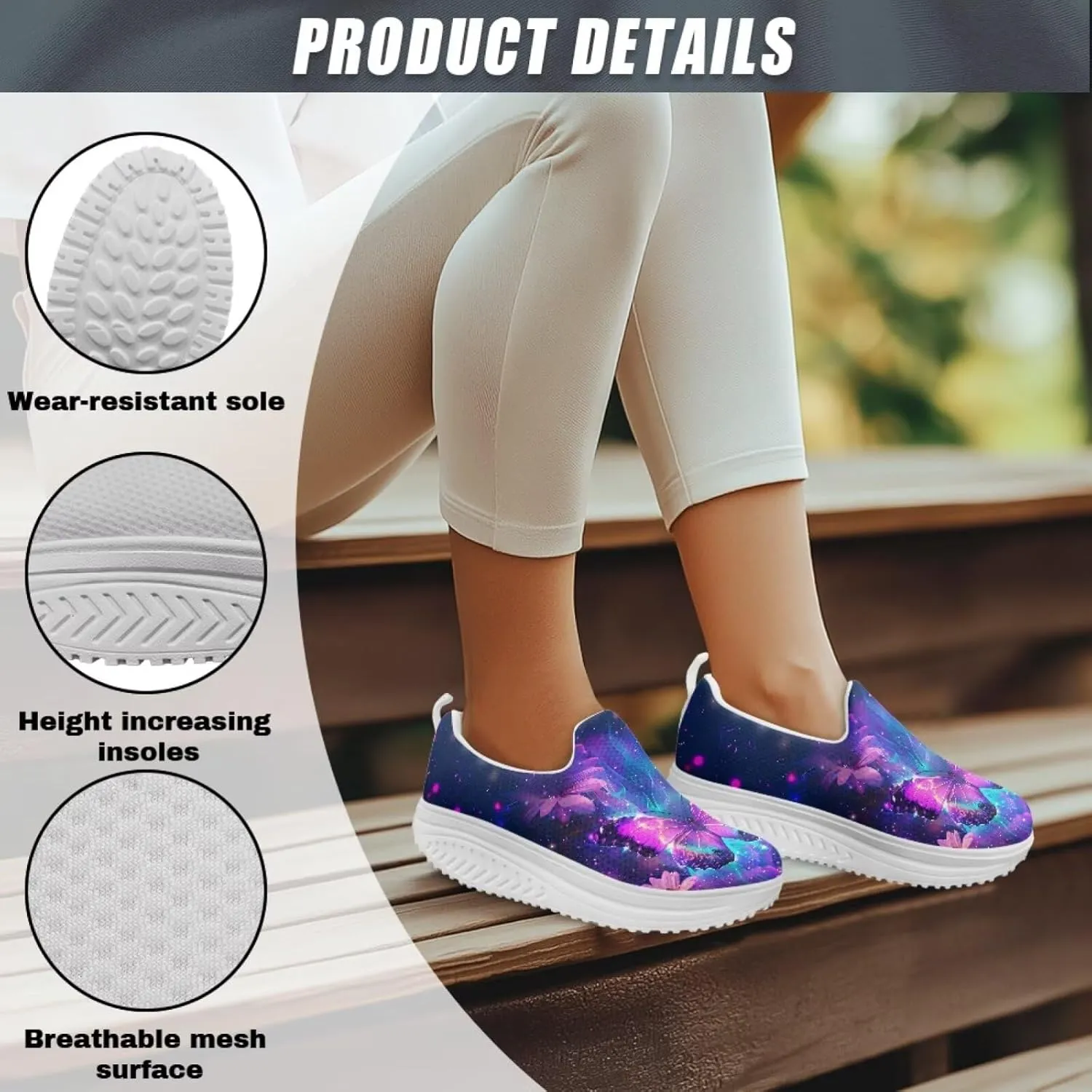 Binienty Women's Slip-On Platform Loafers Breathable Mesh Walking Sneakers Rocking Bottom Footwear