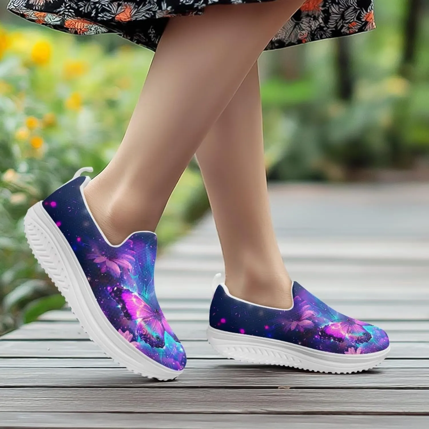Binienty Women's Slip-On Platform Loafers Breathable Mesh Walking Sneakers Rocking Bottom Footwear