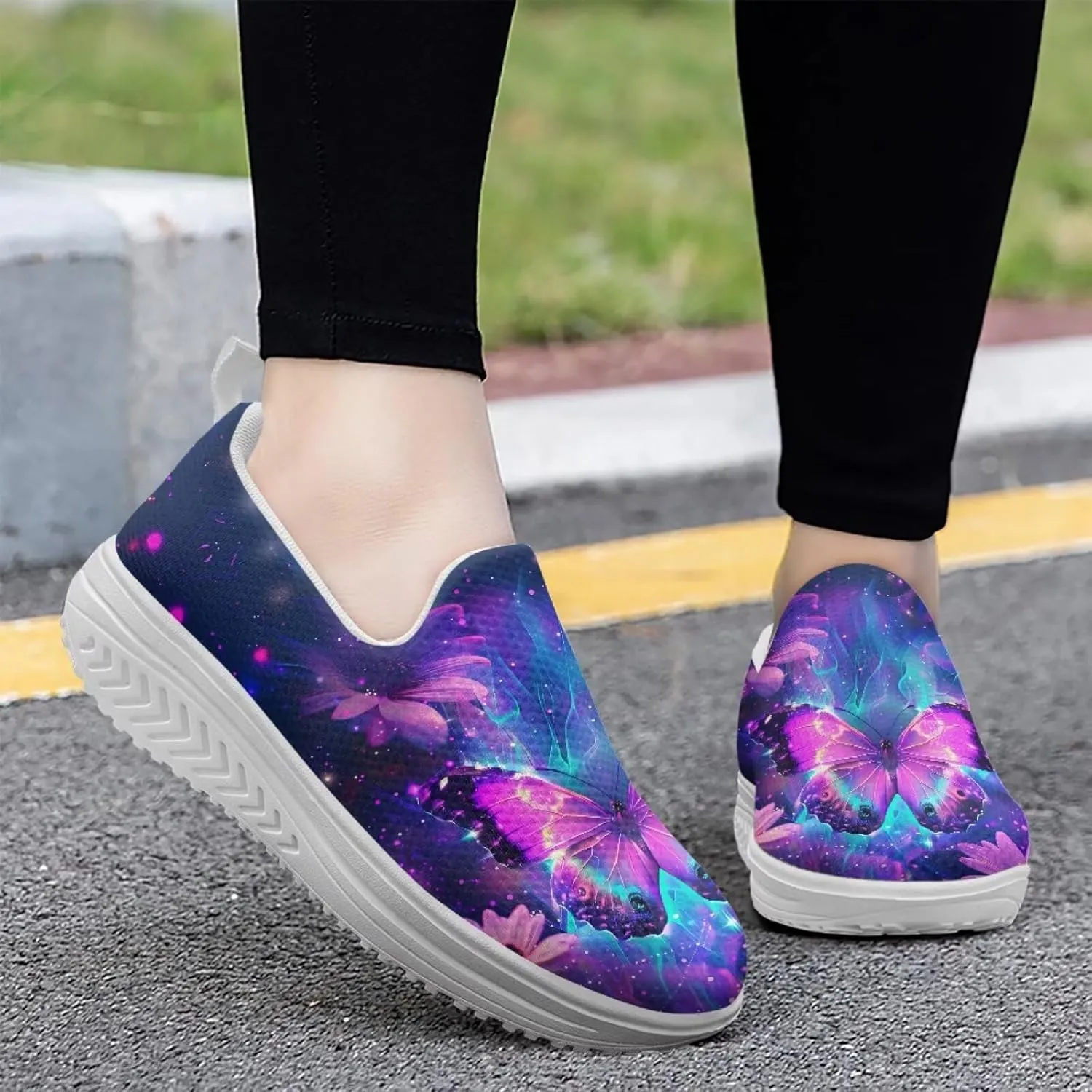 Binienty Women's Slip-On Platform Loafers Breathable Mesh Walking Sneakers Rocking Bottom Footwear