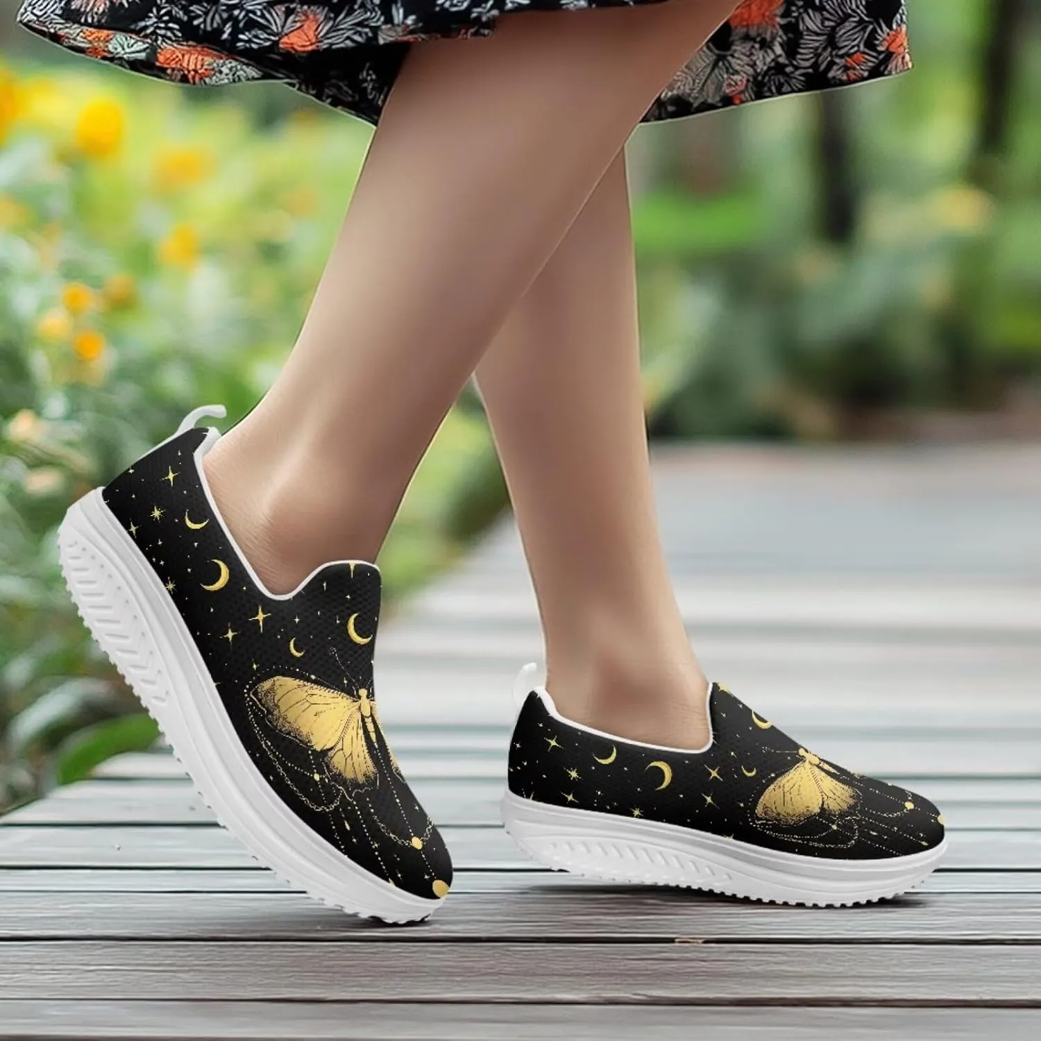 Binienty Women's Slip-On Platform Loafers Breathable Mesh Walking Sneakers Rocking Bottom Footwear