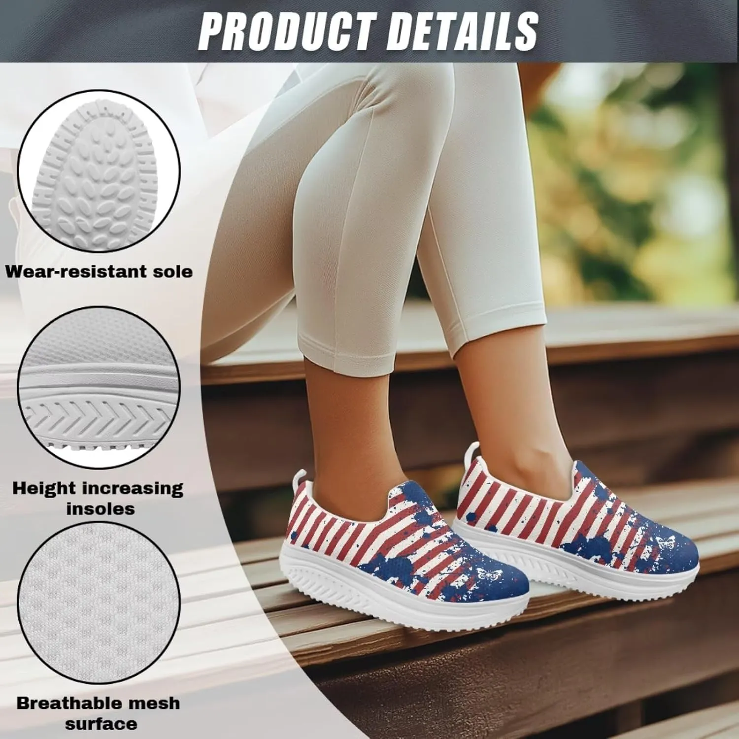 Binienty Women's Slip-On Platform Loafers Breathable Mesh Walking Sneakers Rocking Bottom Footwear