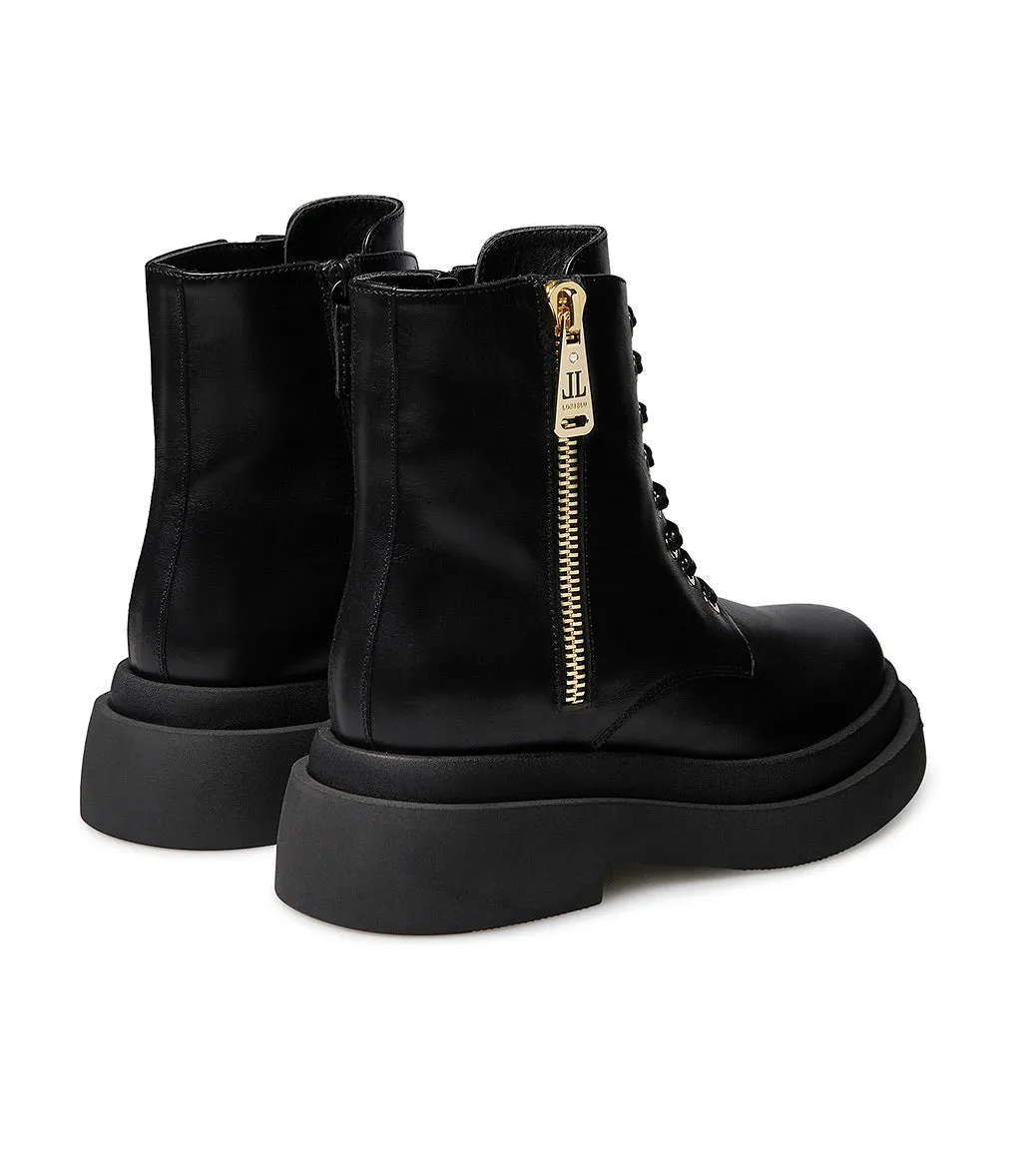 Black calfskin combat boots