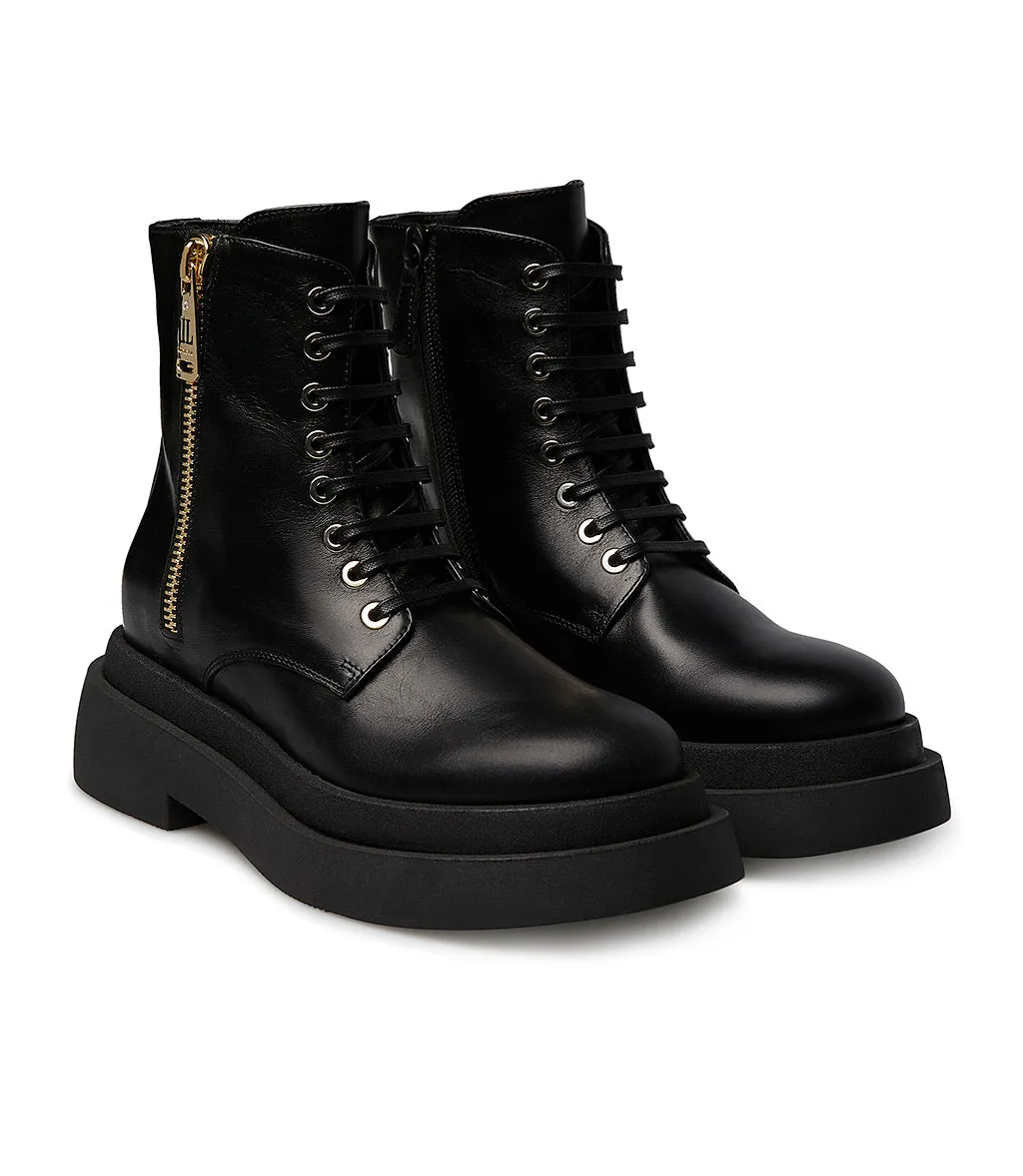 Black calfskin combat boots