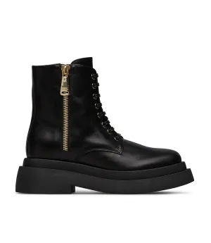 Black calfskin combat boots