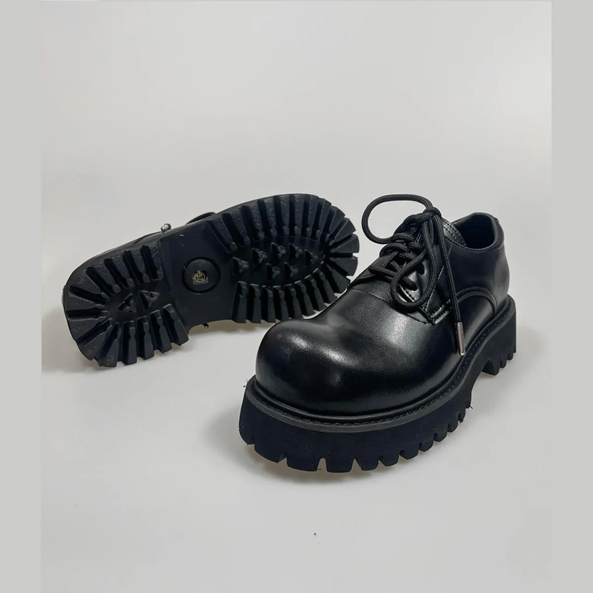 Black Chunky Lug Sole Derby Shoes