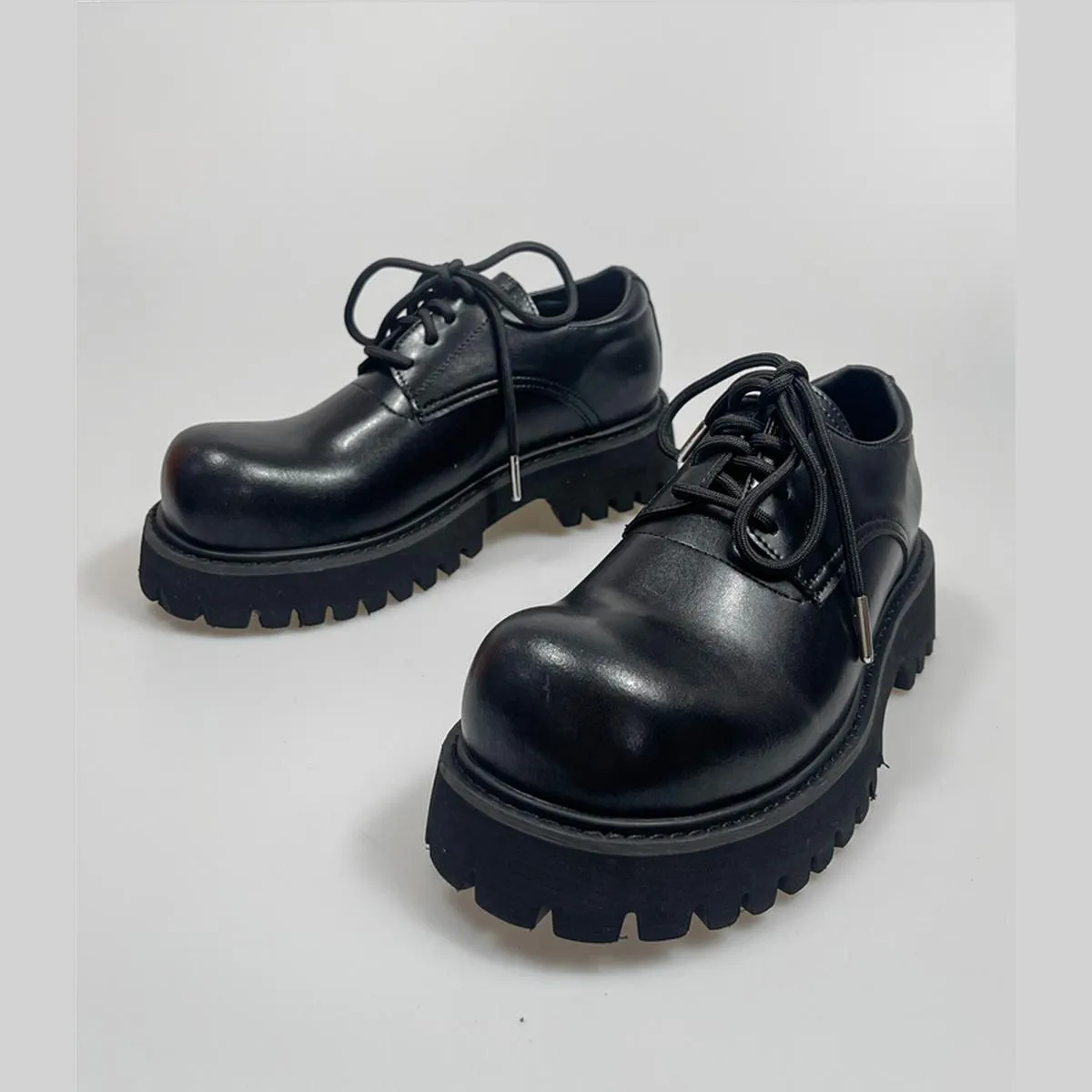 Black Chunky Lug Sole Derby Shoes