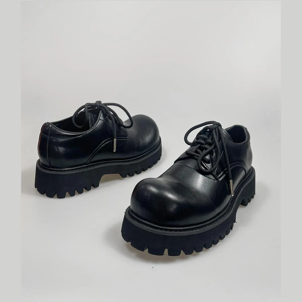 Black Chunky Lug Sole Derby Shoes