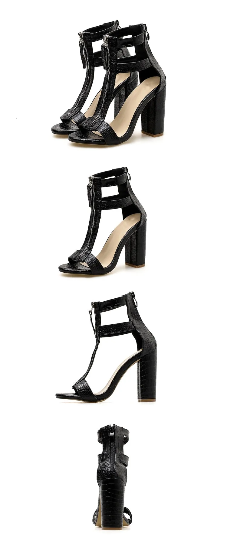 Black Peep Toe Gladiator High Sandals