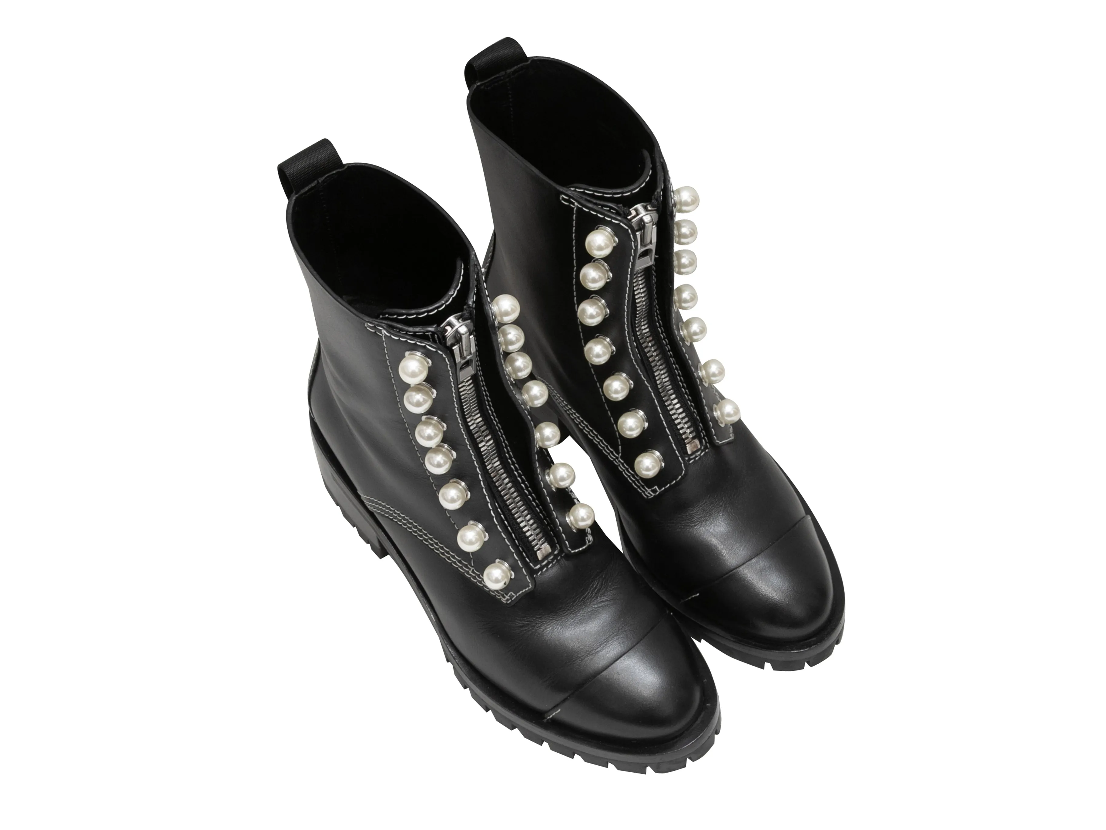 Black Phillip Lim Faux Pearl-Embellished Combat Boots Size 38