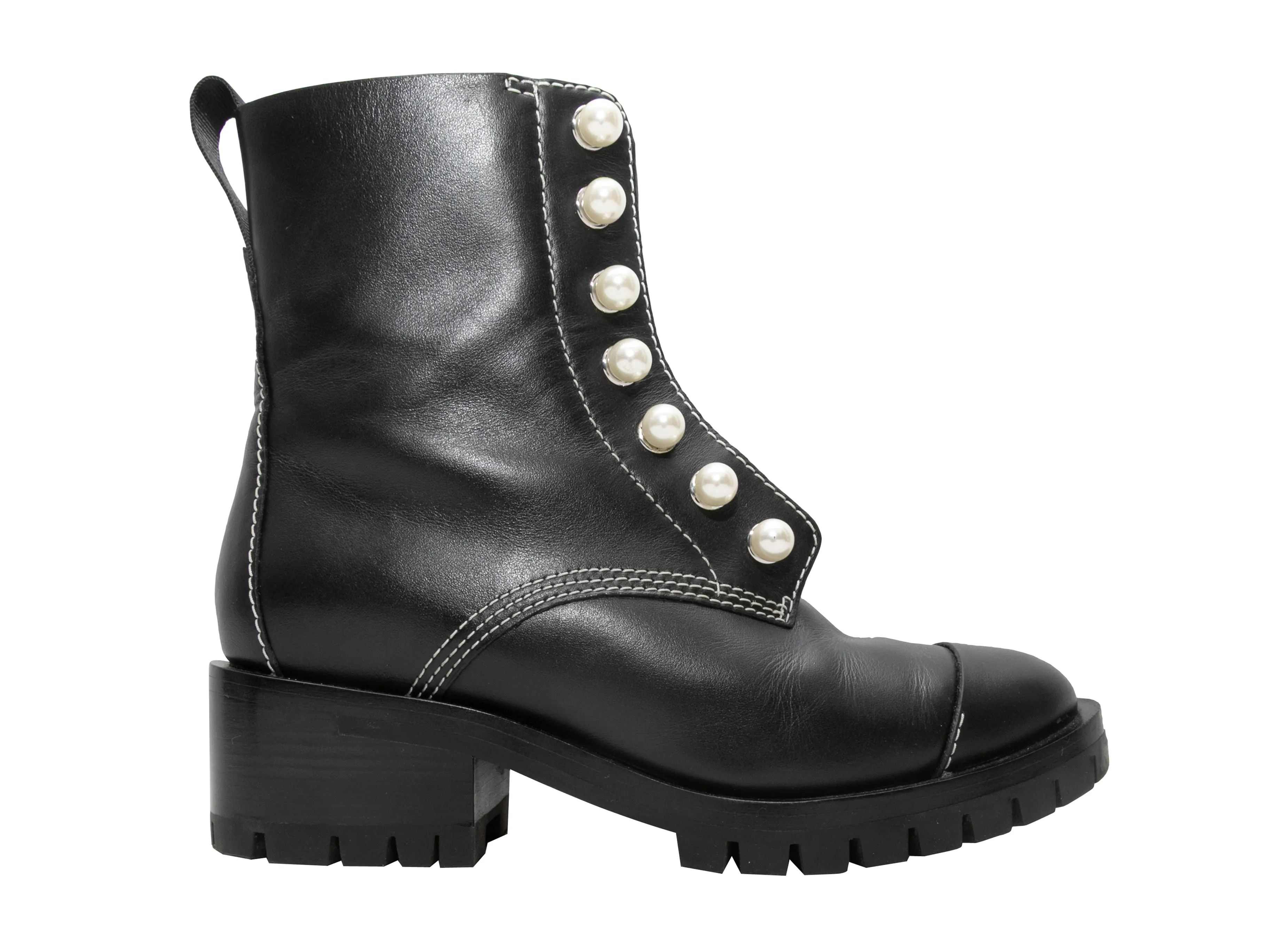 Black Phillip Lim Faux Pearl-Embellished Combat Boots Size 38