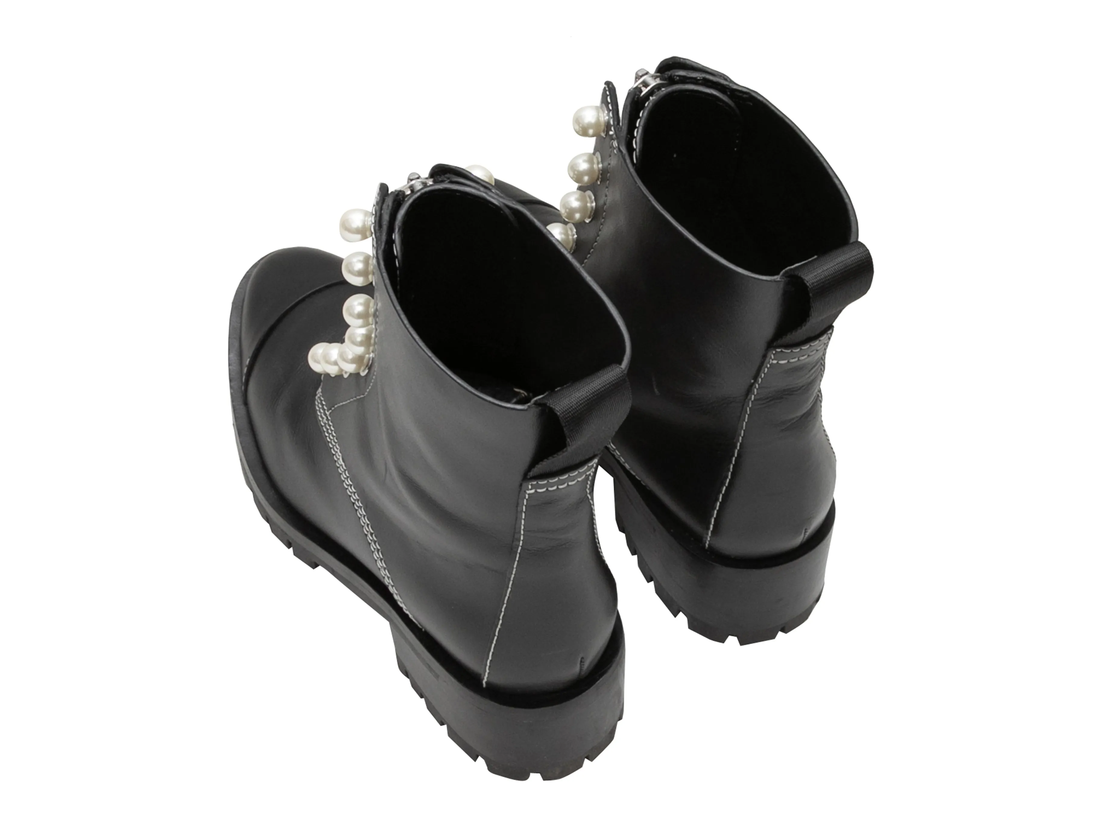 Black Phillip Lim Faux Pearl-Embellished Combat Boots Size 38