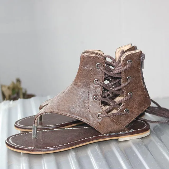 Black Vegan Leather Gladiator Sandals for Women, Size 7