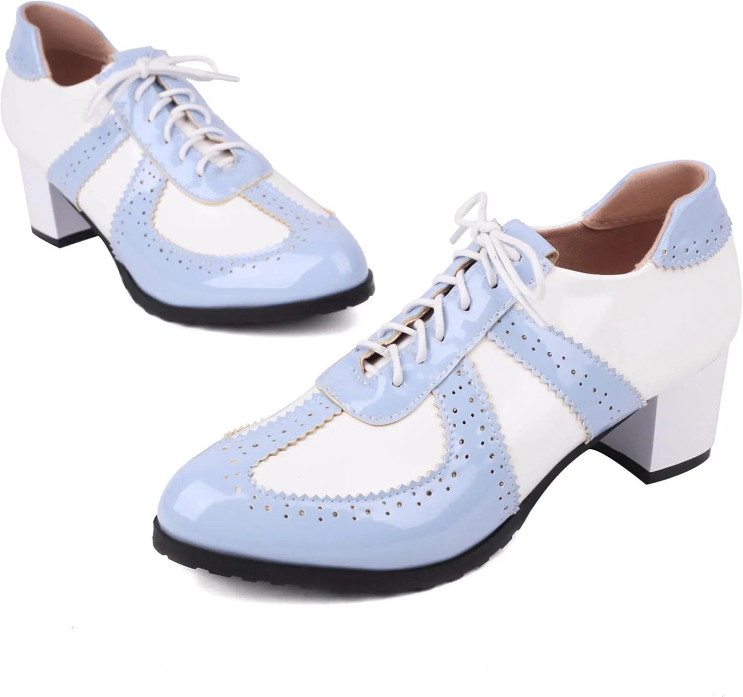 Block Heel Derby Women Lace Up Classic Oxfords