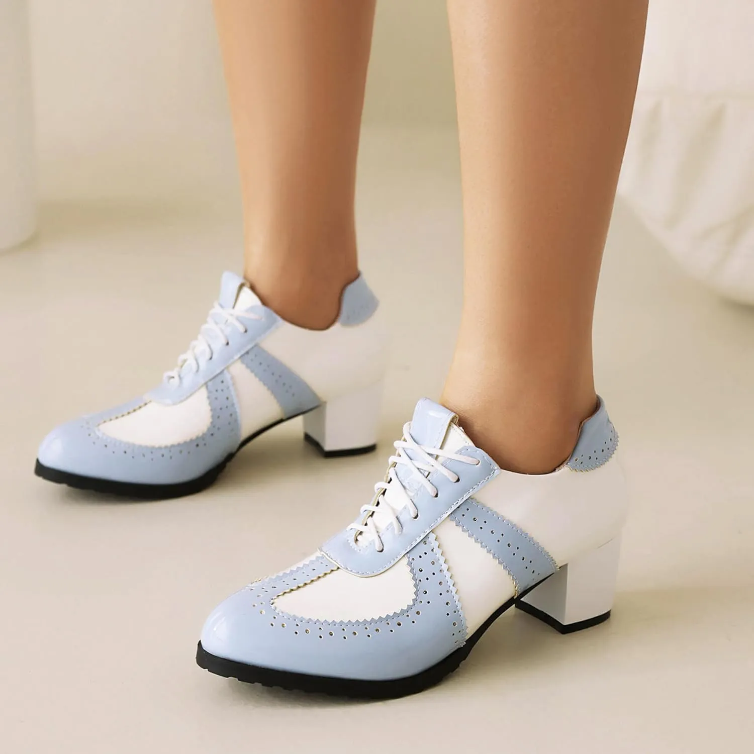 Block Heel Derby Women Lace Up Classic Oxfords