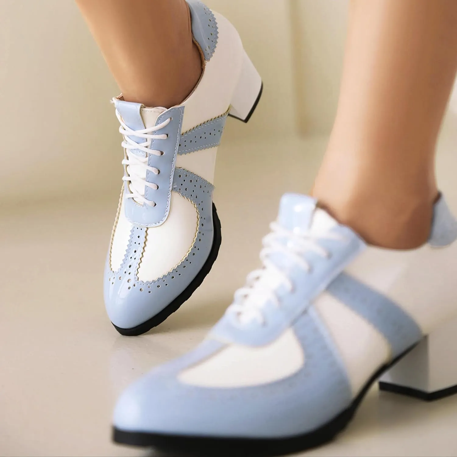 Block Heel Derby Women Lace Up Classic Oxfords
