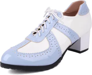 Block Heel Derby Women Lace Up Classic Oxfords