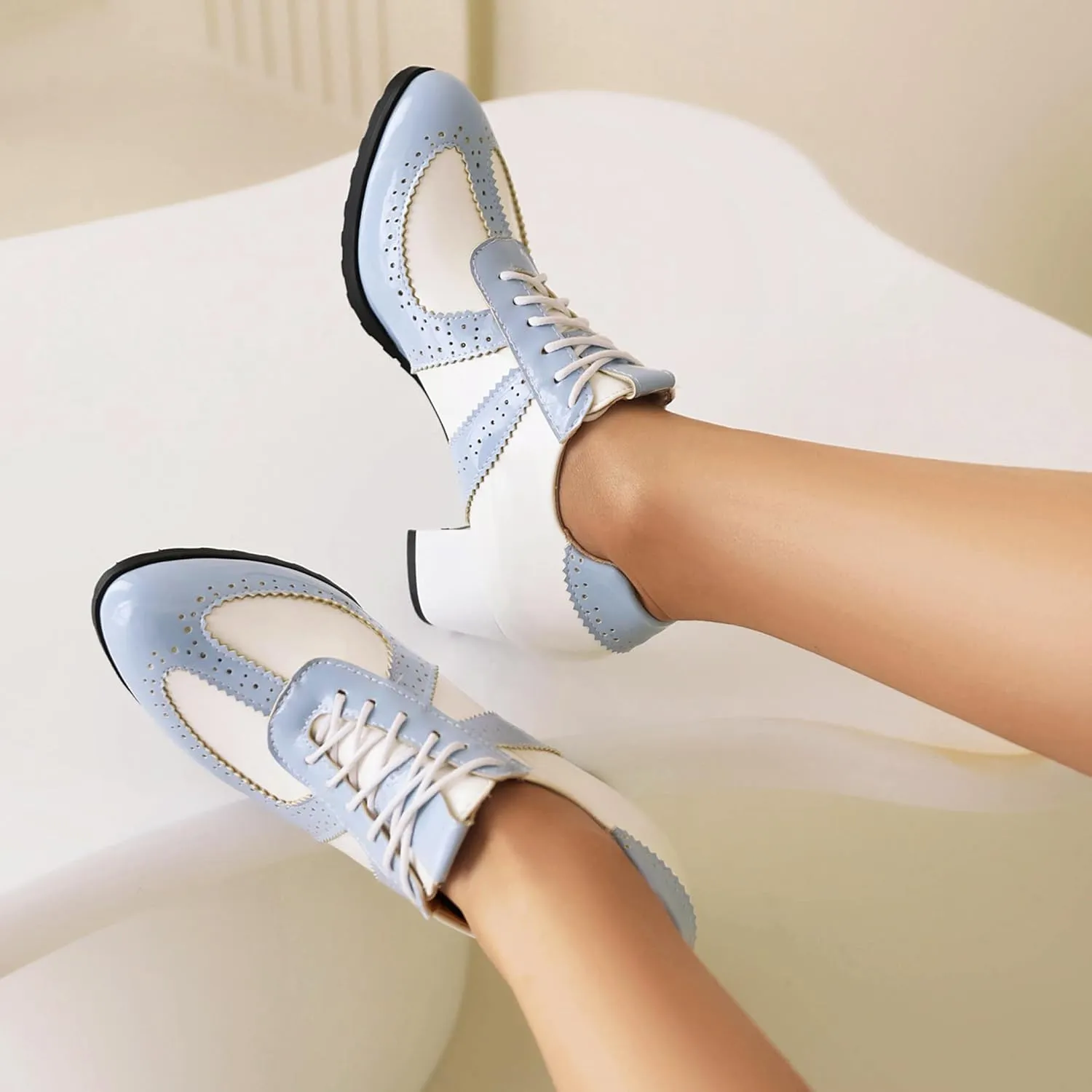 Block Heel Derby Women Lace Up Classic Oxfords