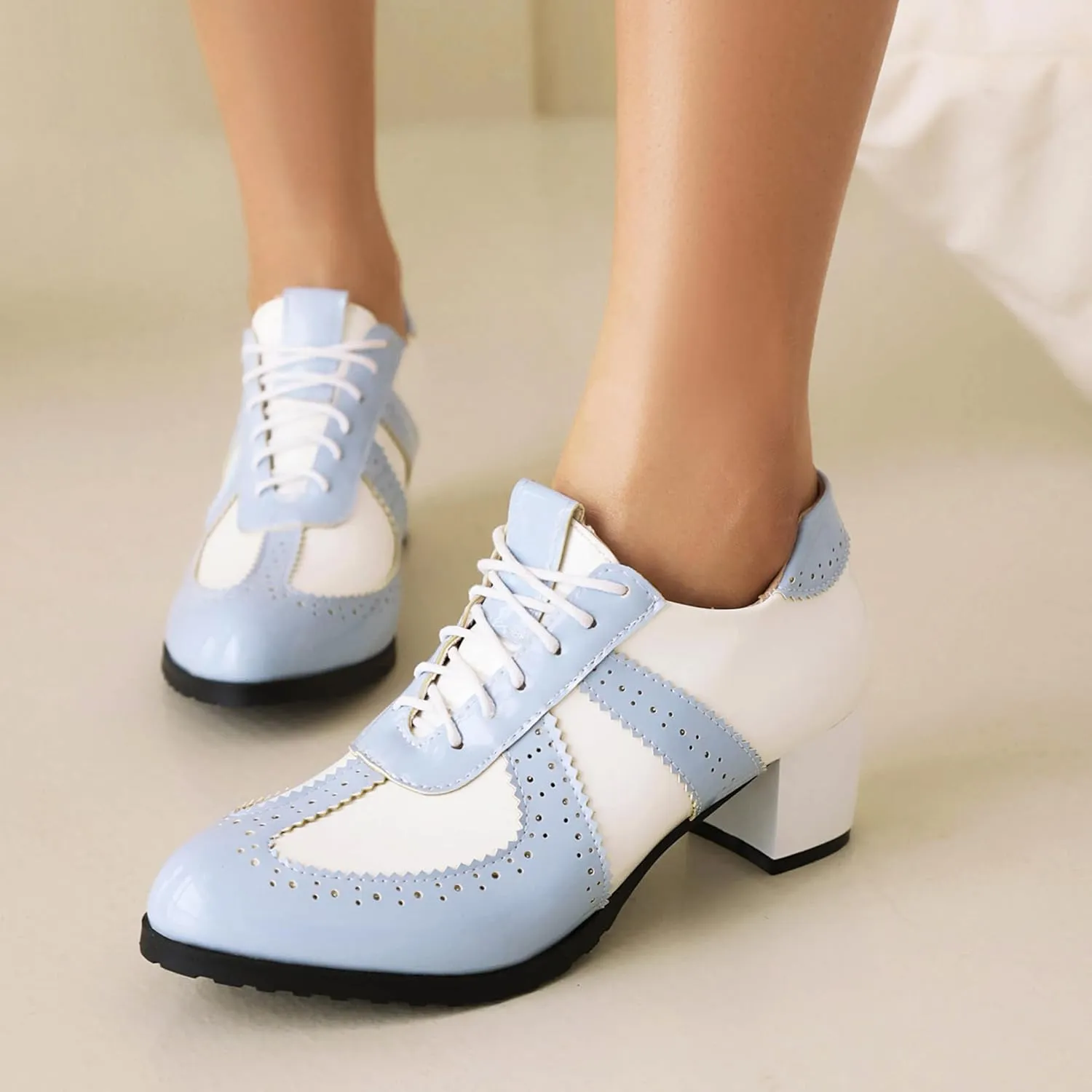 Block Heel Derby Women Lace Up Classic Oxfords
