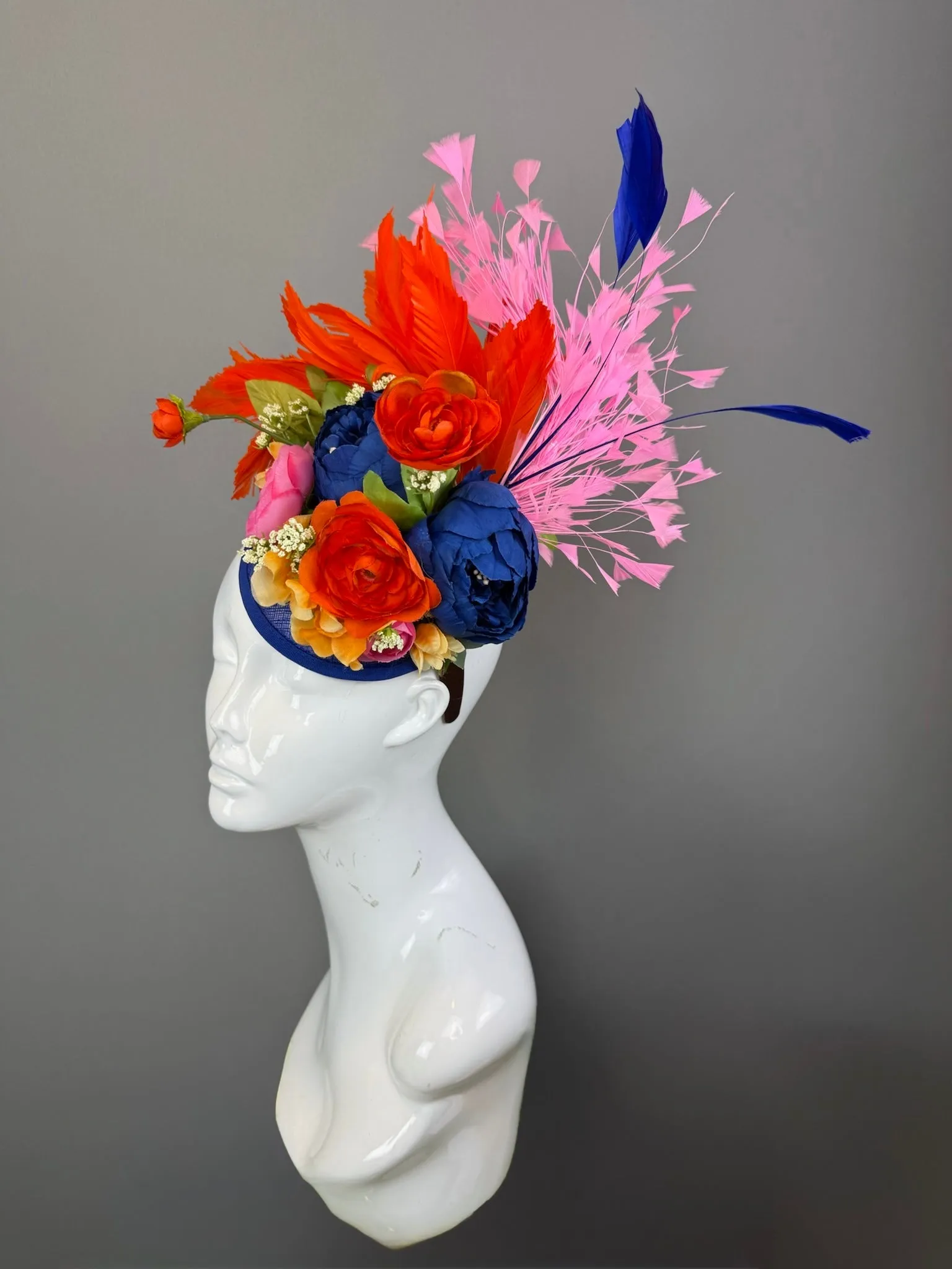 Blue, Orange and Multicolored Kentucky Derby fascinator, Derby Hat Alternative (GOLD LINE)