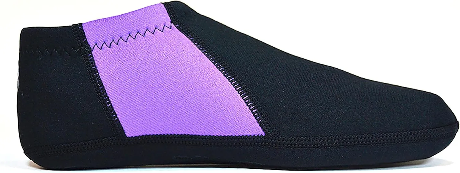 Booties Men's Shoes, Foldable & Flexible Footwear, Fold and Go Travel Shoes, Yoga Socks, Indoor Shoes, Slippers, Black with Purple Stripes, X-Large